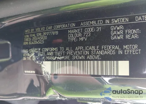 2024 Volvo Xc60 B5 Plus Dark Theme из США, поврежденный, VIN YV4L12RL2R1777819